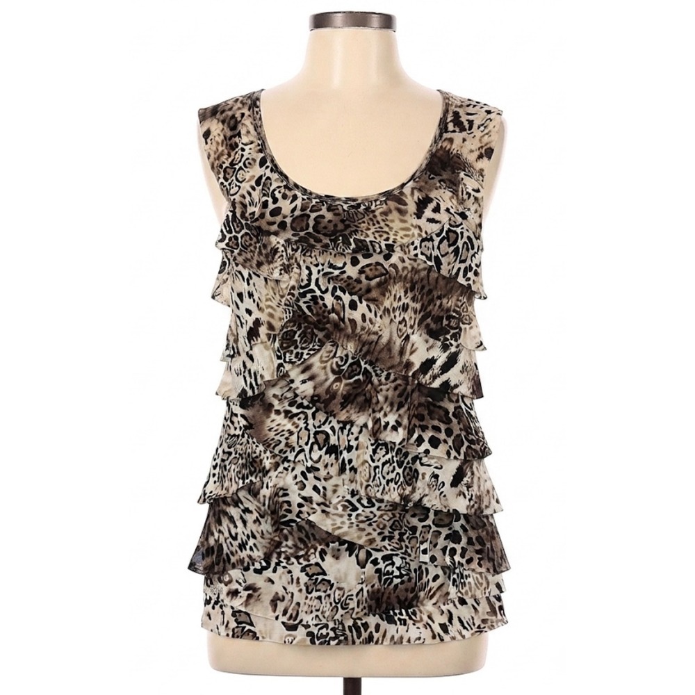 Wet Seal Y2K Animal Leopard Print Ruffle Tank‎ Top L Grunge Y2K Layered Cami